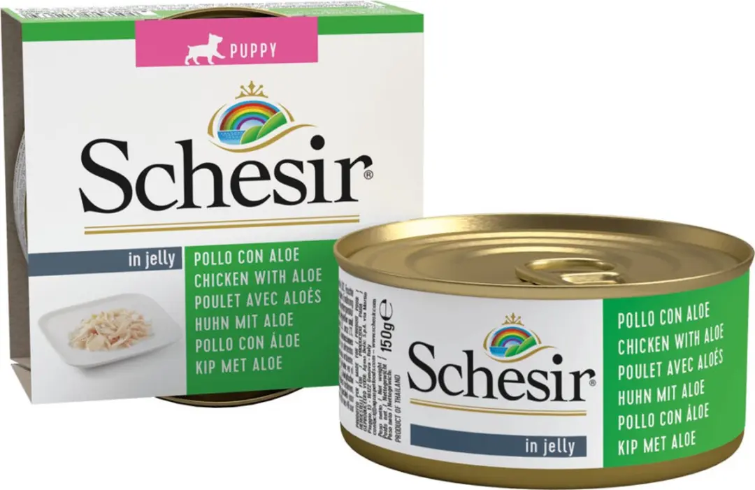 Schesir Puppy Kip & Aloë in Gelei Natvoer Hond - 10x150g - afbeelding 3 van 6