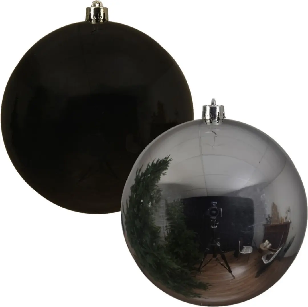 Kerstversieringen set van 6x grote kunststof kerstballen zwart en zilver 14 cm g