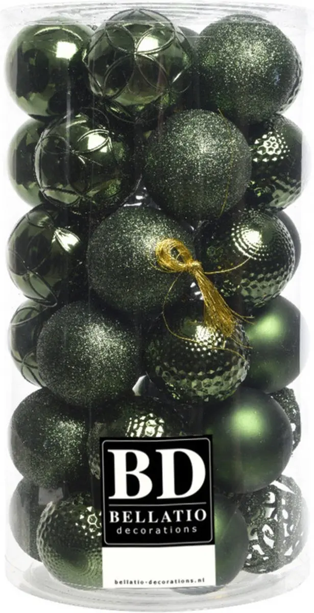 37x stuks kunststof kerstballen donkergroen 6 cm inclusief kerstbalhaakjes