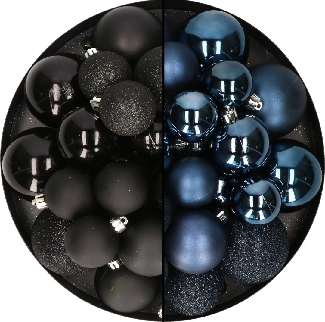 Decoris kerstballen 60x st- zwart/donkerblauw