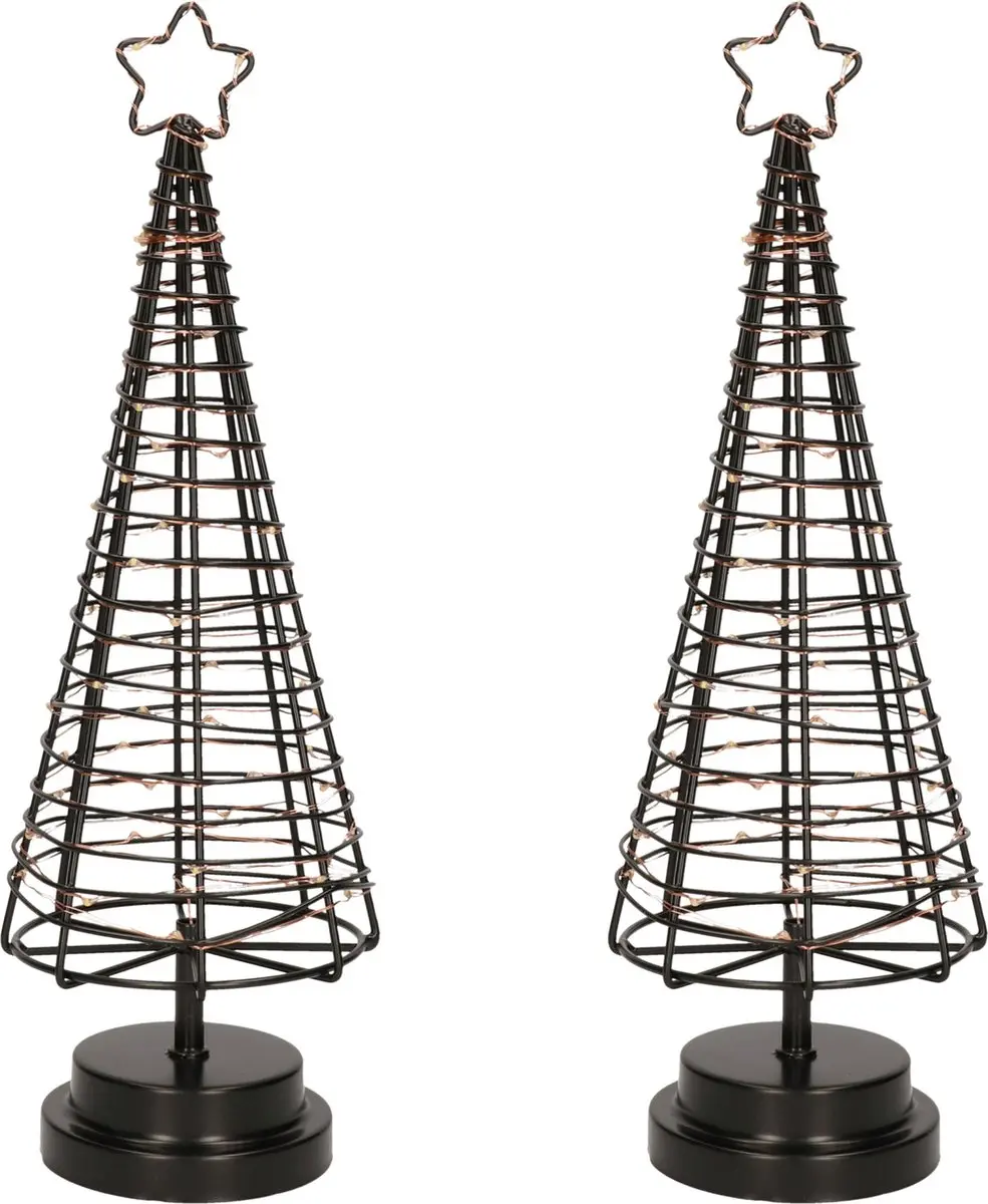 Verlichte figuren zwarte 3D lichtboompje/metalen boom/kerstboompje met 60 led li