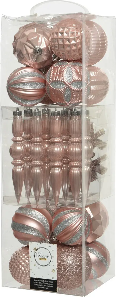 60x stuks kunststof kerstballen lichtroze mix 8 cm - Onbreekbare plastic kerstballen