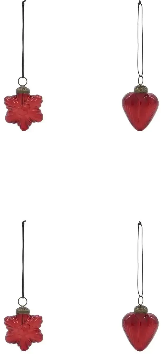 House Doctor Kerstballen Heart and Star rood glas