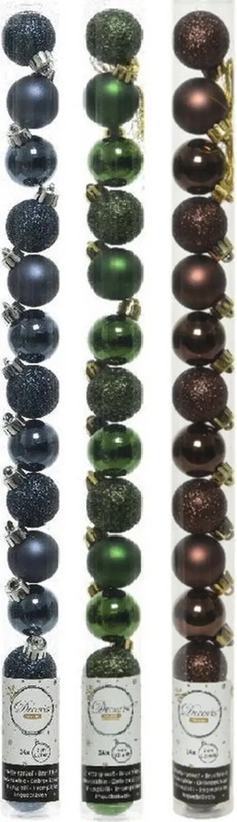 42x Stuks kunststof kerstballen mix donkerbruin/donkerblauw/donkergroen 3 cm