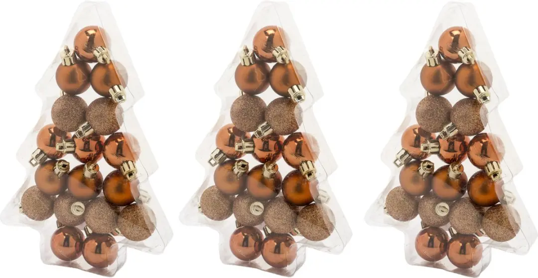 51x stuks kleine kunststof kerstballen koper 3 cm mat/glans/glitter
