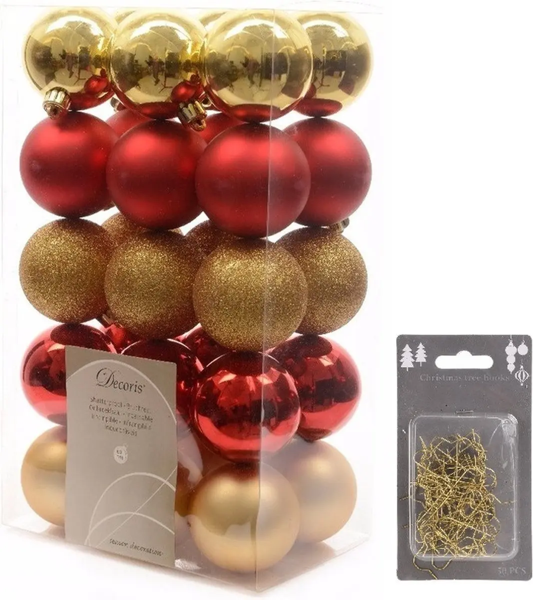 Kerstversiering mix pakket kunststof kerstballen goud/rood 30x stuks 6 cm met go