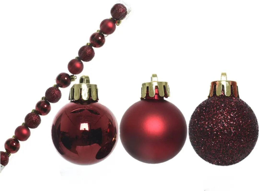 14x stuks kunststof kerstballen donkerrood 3 cm mat/glans/glitter