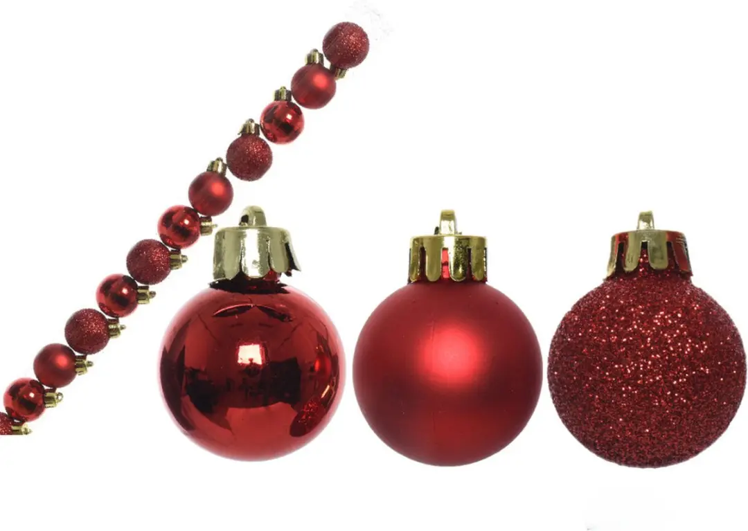 14x stuks mini kunststof kerstballen rood 3 cm glans/mat/glitter
