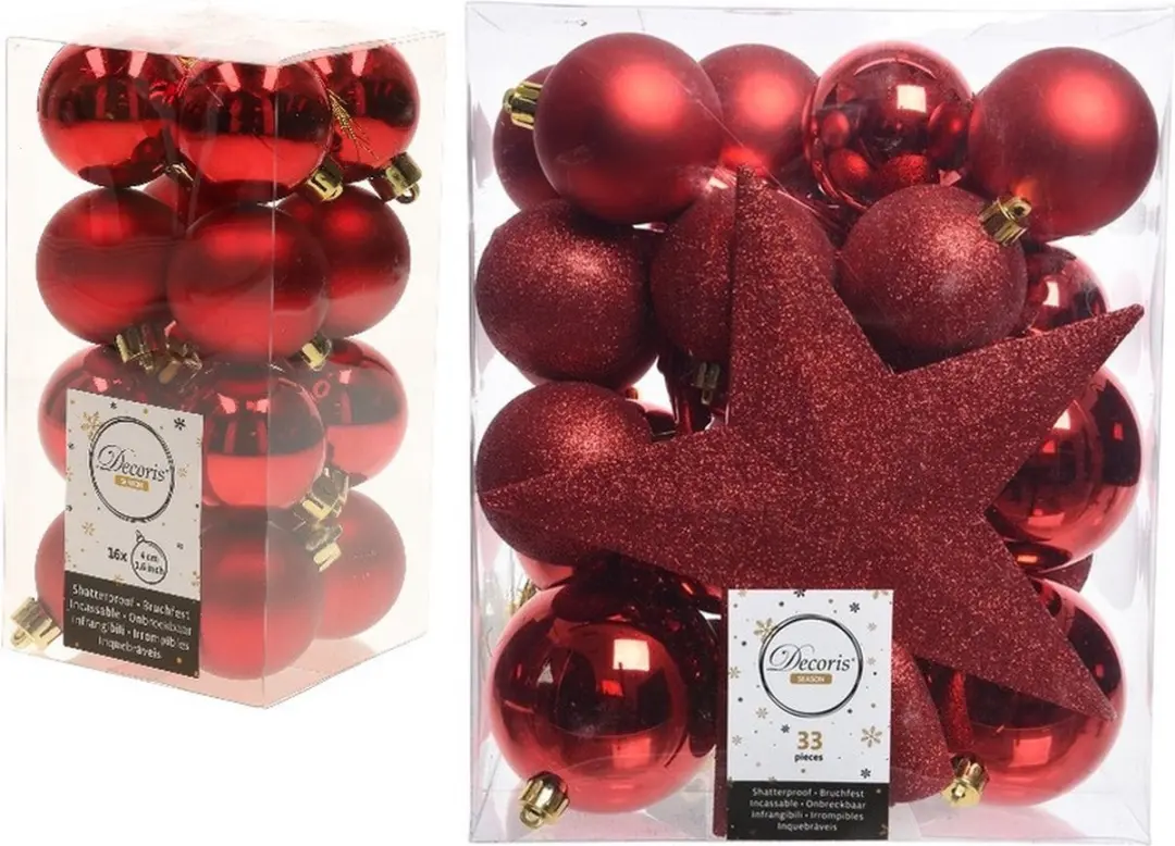 Kerstversiering kunststof kerstballen rood 4-5-6-8 cm pakket van 49x stuks