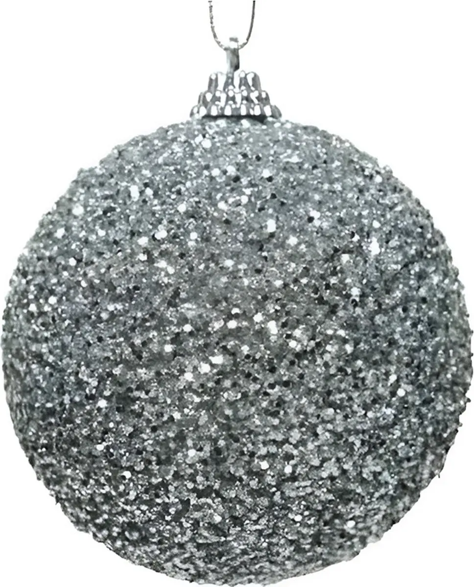 Decoris Zilveren glitter/kralen kerstballen 8 cm kunststof