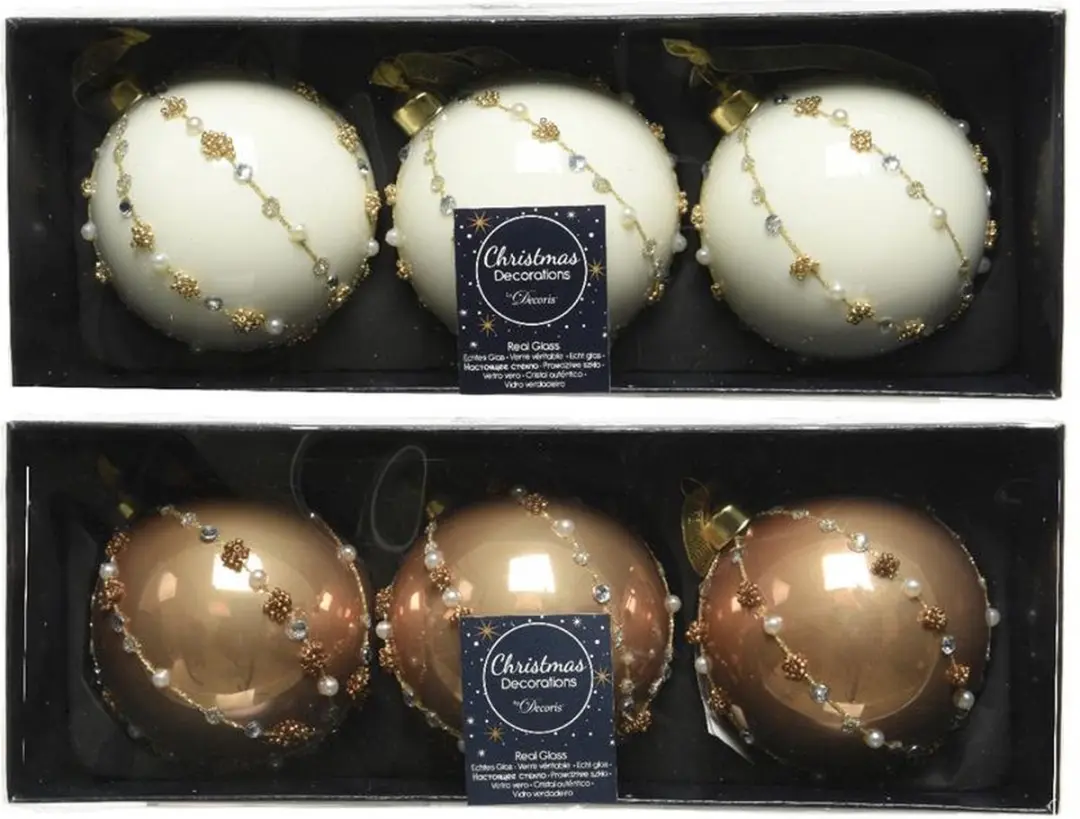 Decoris Kerstballenset a 3 stuks camel 8cm (1 stuk) assorti
