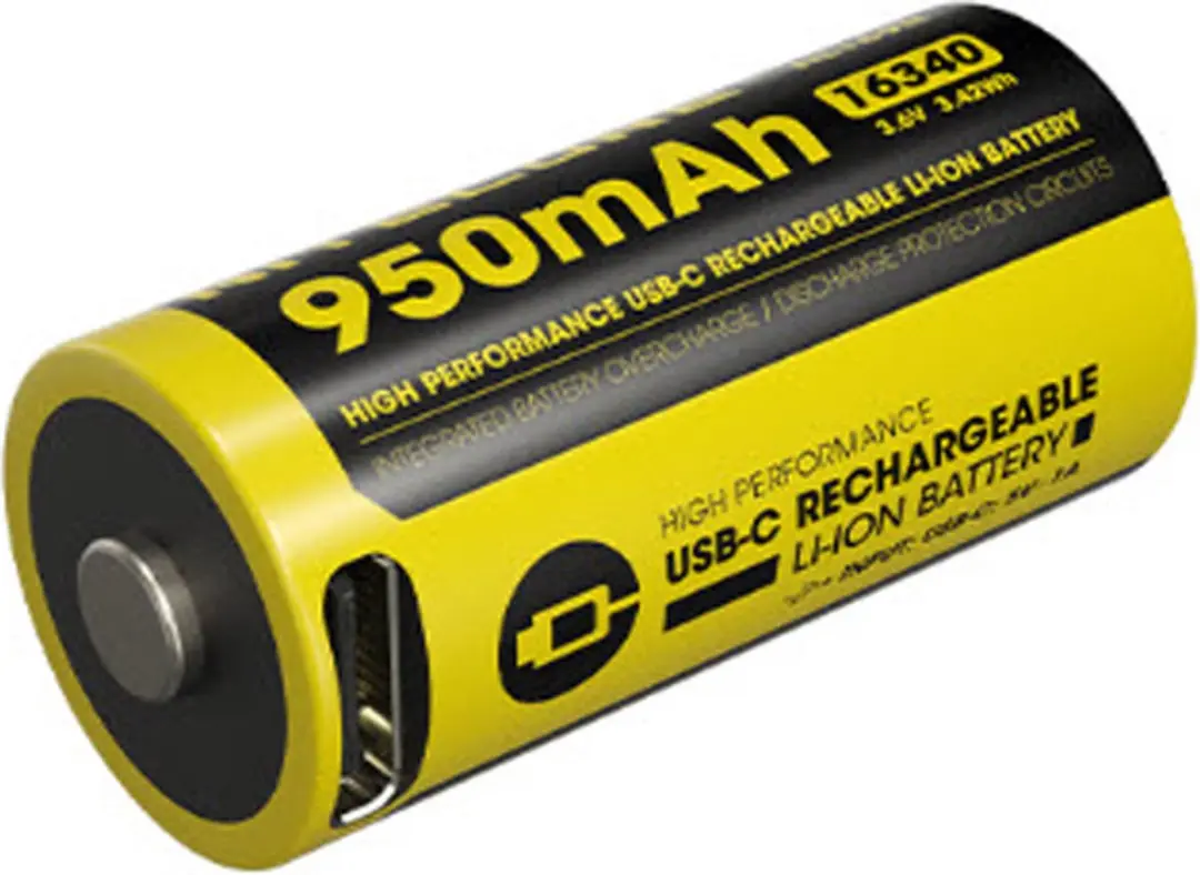 Nitecore NL169R Oplaadbare 16340 Li-Ion batterij 950mAh met USB-C Poort