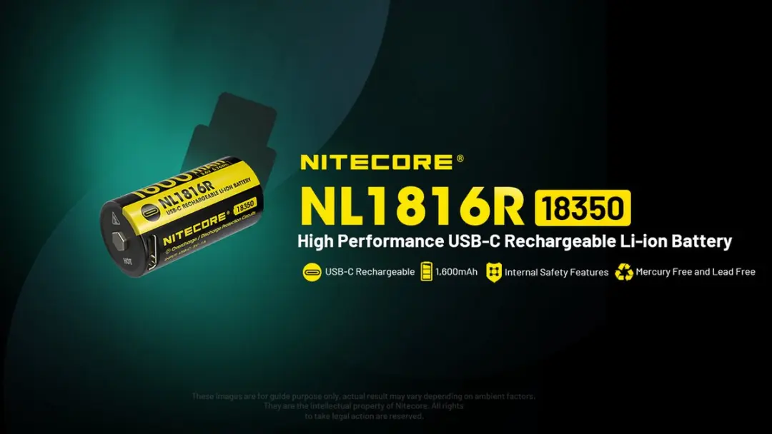 Nitecore NL1816R Oplaadbare 18350 Li-Ion batterij 1600mAh met USB-C Poort