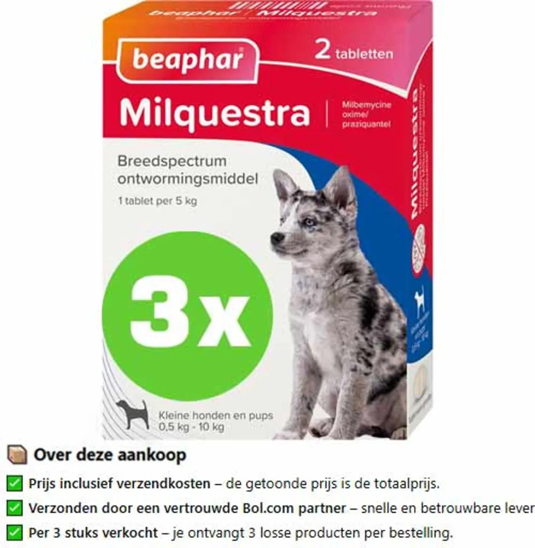 Beaphar Milquestra Ontwormingsmiddel 6ml - 3x2 Tabletten