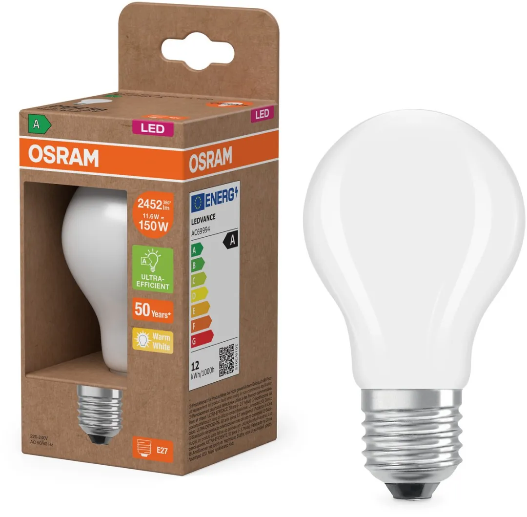 Osram LED Peer Filament E27 11.6W 2452lm - Mat - Zeer Warm Wit