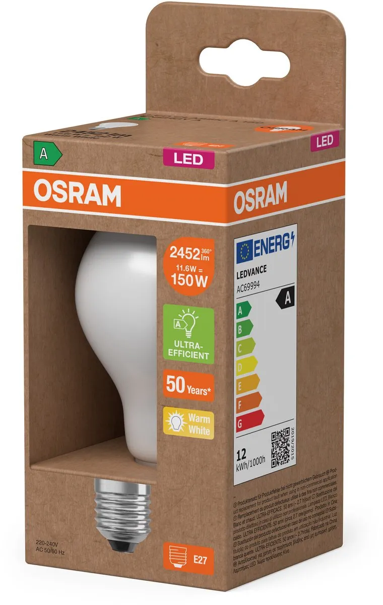 Osram LED Peer Filament E27 11.6W 2452lm - Mat - Zeer Warm Wit
