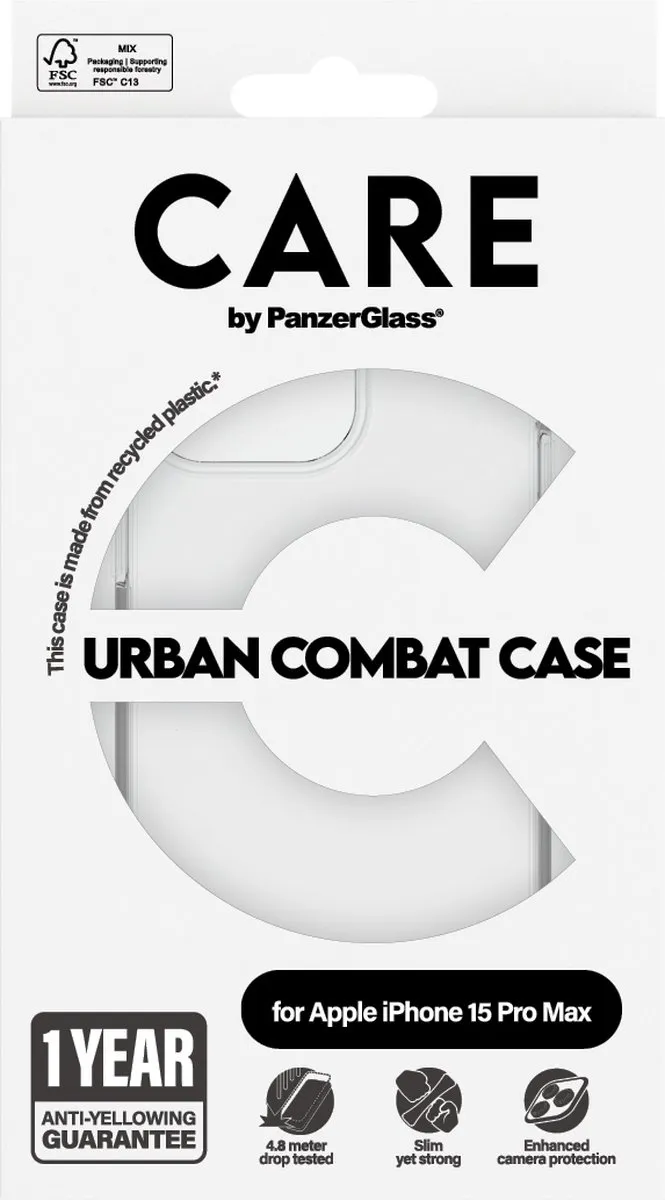 PanzerGlass CARE Urban Combat Case iPhone 15 Pro Max - Transparant - 1424
