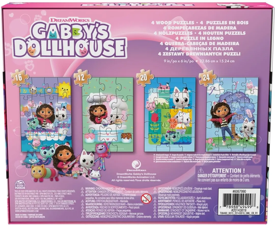 Gabby's Poppenhuis - 4-pack: Houten Puzzel - 1x12 stukjes - 1x16 stukjes - 1x20 stukjes - 1x24 stukje