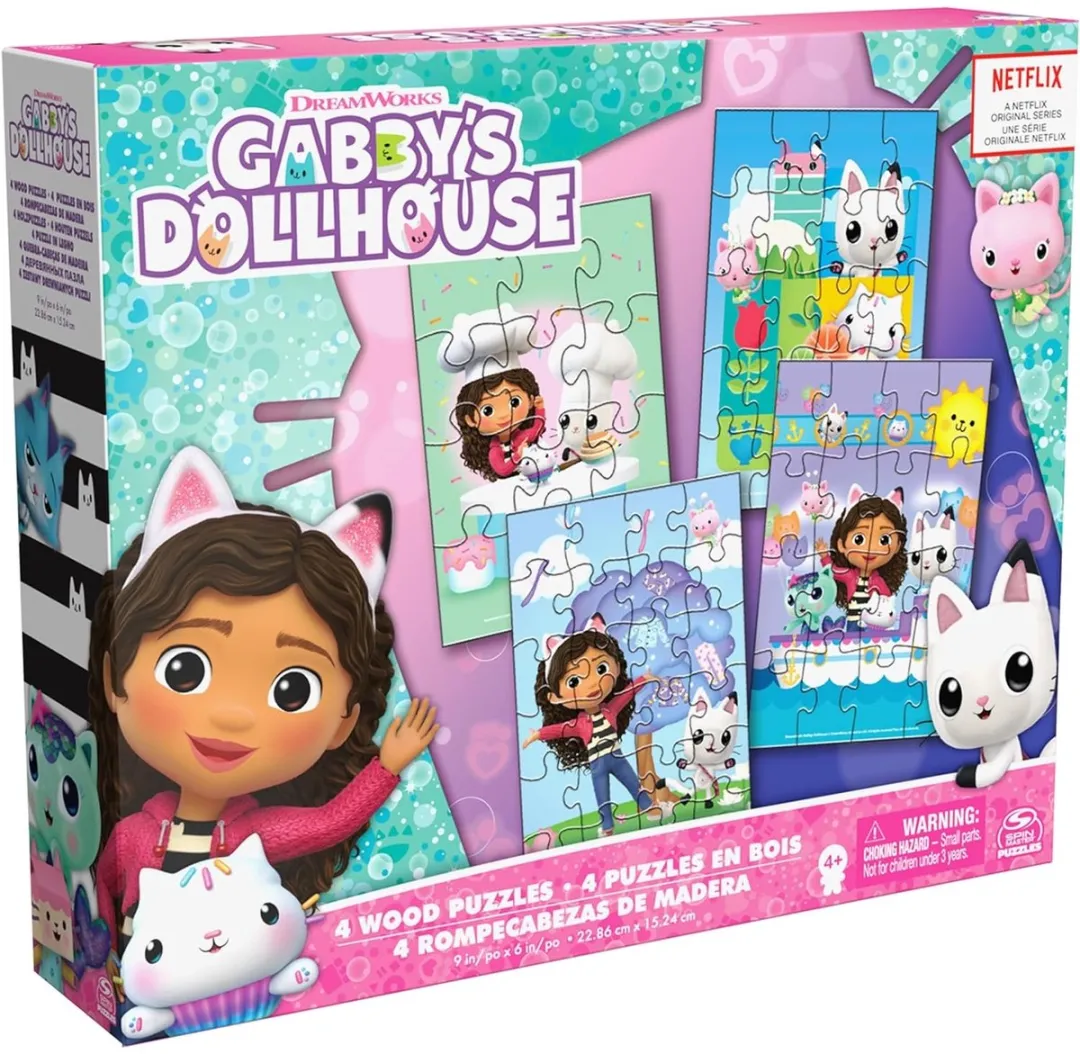 Gabby's Poppenhuis - 4-pack: Houten Puzzel - 1x12 stukjes - 1x16 stukjes - 1x20 stukjes - 1x24 stukje