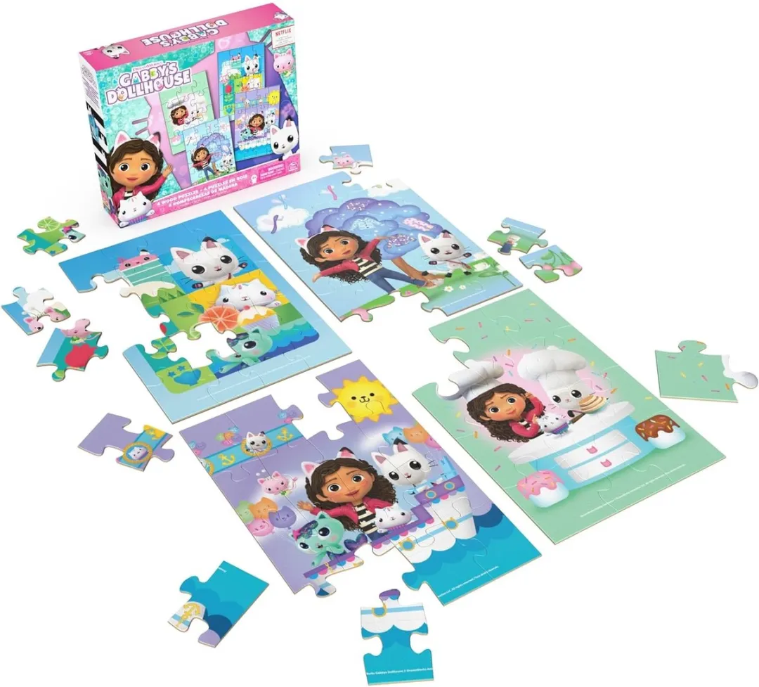 Gabby's Poppenhuis - 4-pack: Houten Puzzel - 1x12 stukjes - 1x16 stukjes - 1x20 stukjes - 1x24 stukje
