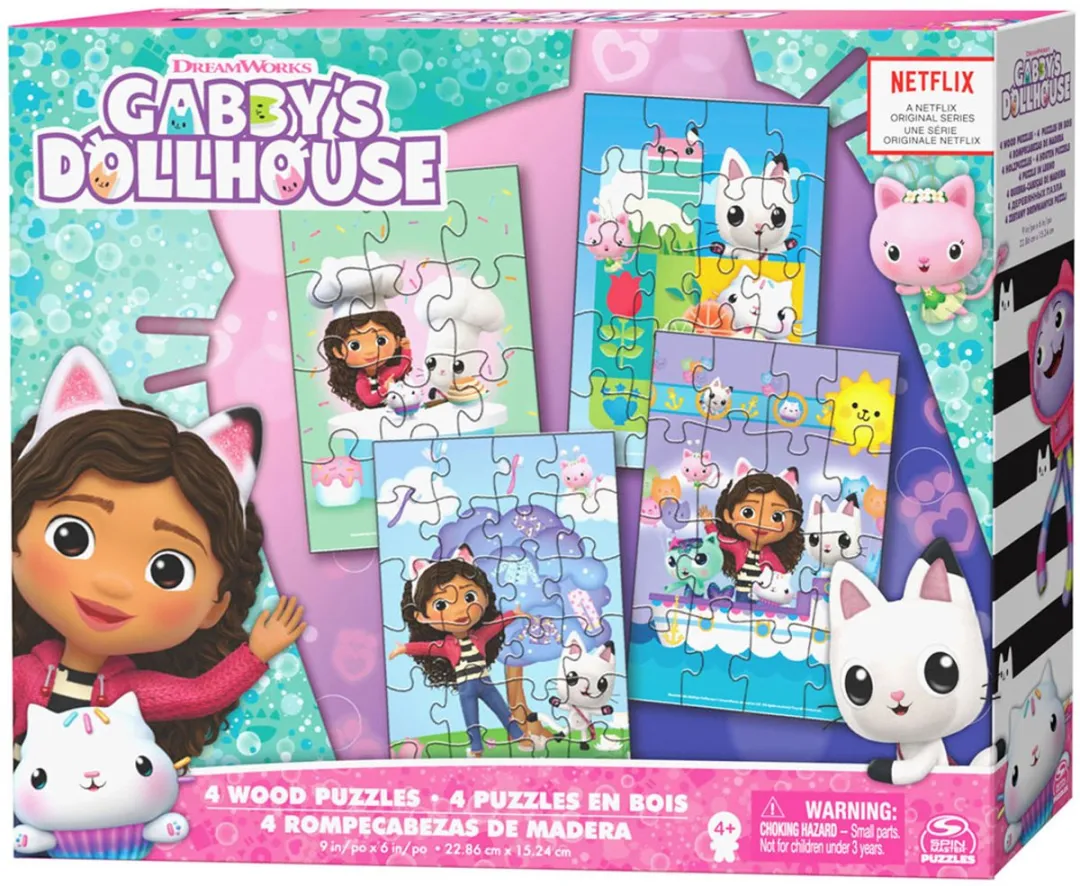 Gabby's Poppenhuis - 4-pack: Houten Puzzel - 1x12 stukjes - 1x16 stukjes - 1x20 stukjes - 1x24 stukje