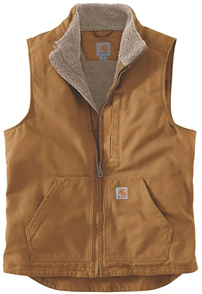 Carhartt Washed Duck Sherpa-Lined Mock-Neck Vest Heren - Bruin - afbeelding 2 van 6