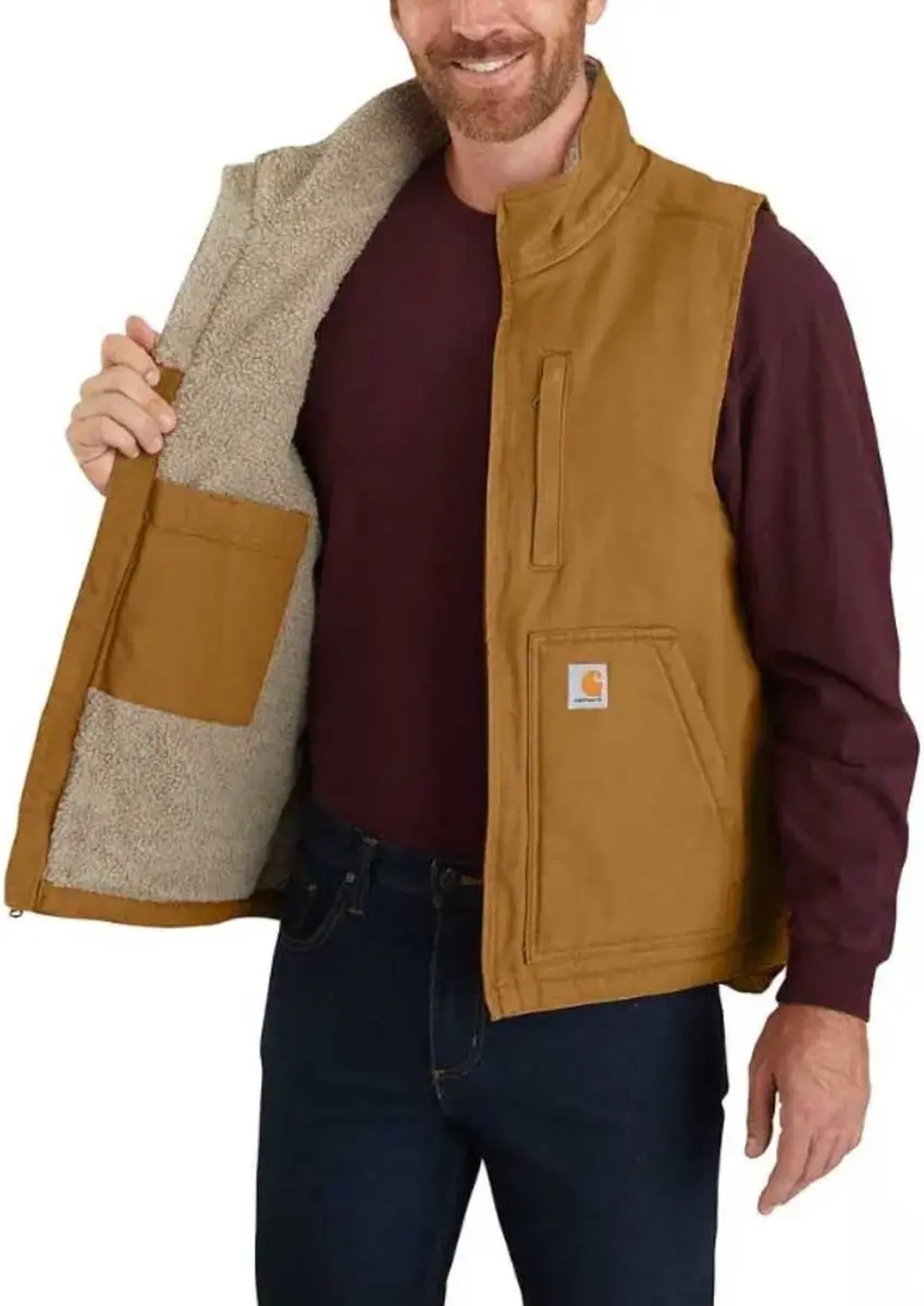 Carhartt Washed Duck Sherpa-Lined Mock-Neck Vest Heren - Bruin - afbeelding 6 van 6