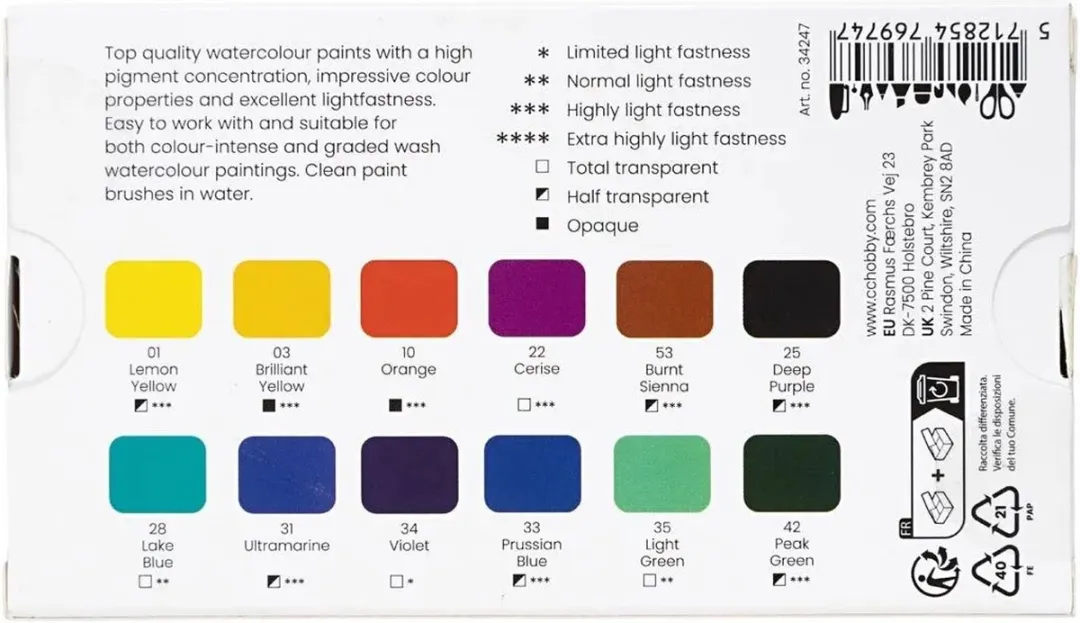 Creativ Company Aquarelverf Bloemen & Landschappen - 12 Kleuren 250ml