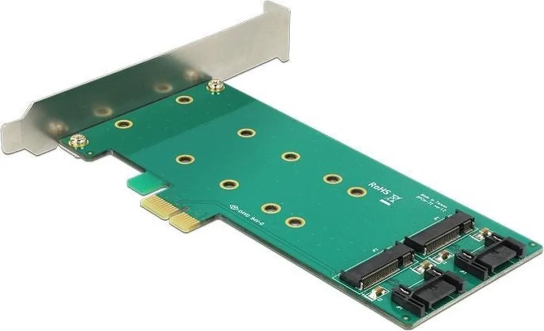 Delock PCIe x1 Kaart 2x M.2 Key B 110mm - Low Profile - Groen/Zilver