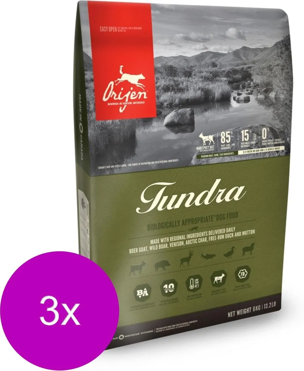 Orijen Whole Prey Tundra Geit & Zwijn Hondenvoer - 3x2kg