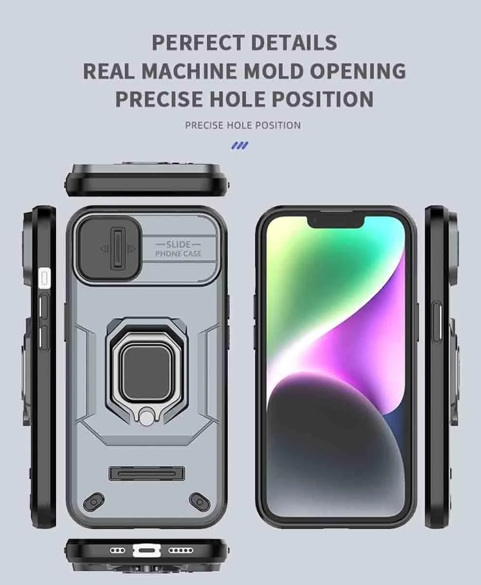 Case voor Samsung Galaxy M34 - Dubbellaags Siliconen TPU + Hard PC - Schokbestendig - Camera Ring Houder - Kickstand - Groen