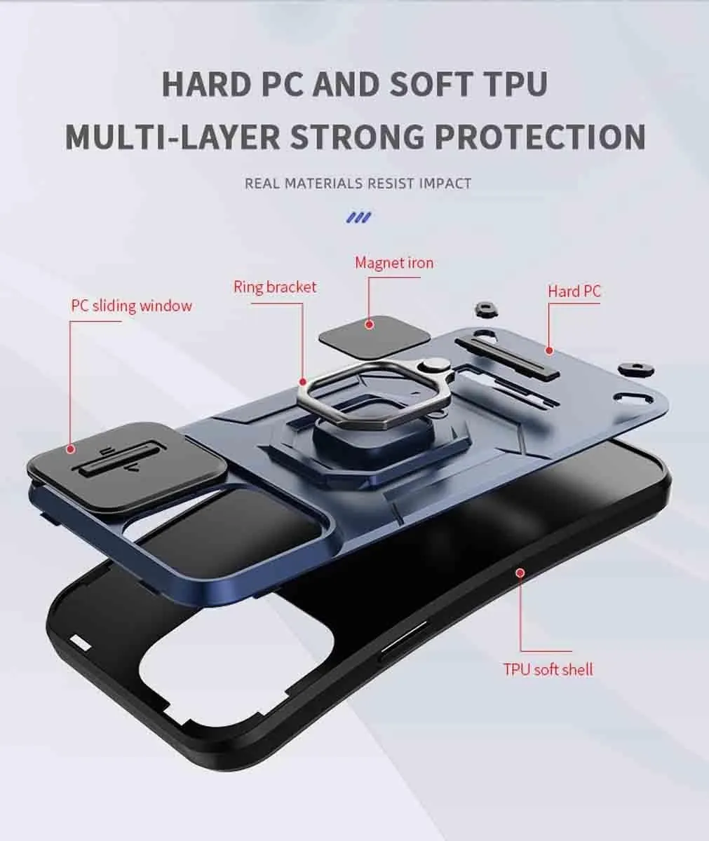 Case voor Samsung Galaxy M34 - Dubbellaags Siliconen TPU + Hard PC - Schokbestendig - Camera Ring Houder - Kickstand - Groen