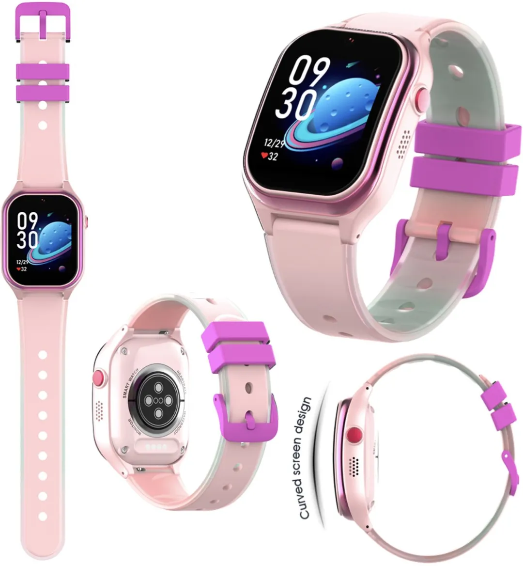 GPSHorlogeKids Curve Roze Smartwatch - 4G Videobellen - 600mAh