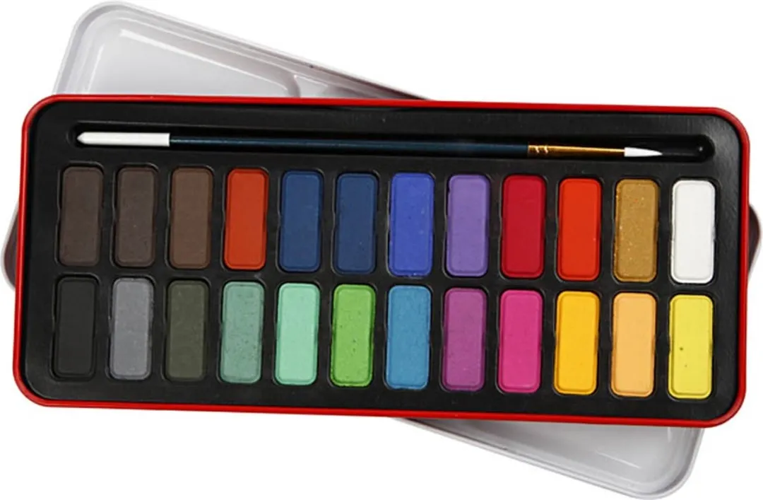 Colortime Waterverfset - Palet met 24 kleuren en kwast
