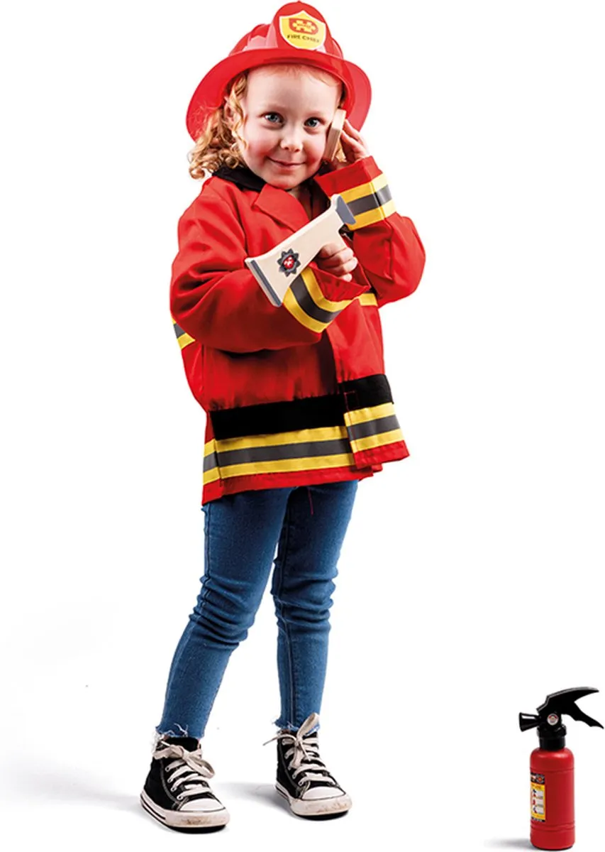 BIGJIGS Brandweer Verkleedset 3-5 jaar - Rood