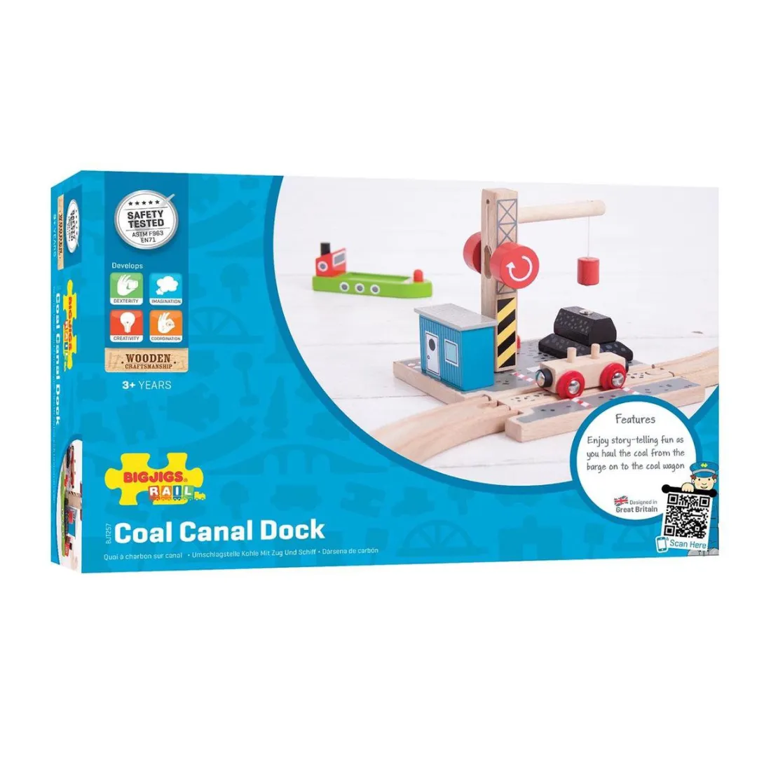 BIGJIGS Houten Treinrails Haven Kolen Laadstation BJT257 - 12-delig - Rood