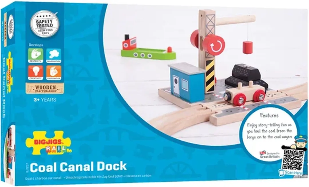 BIGJIGS Houten Treinrails Haven Kolen Laadstation BJT257 - 12-delig - Rood