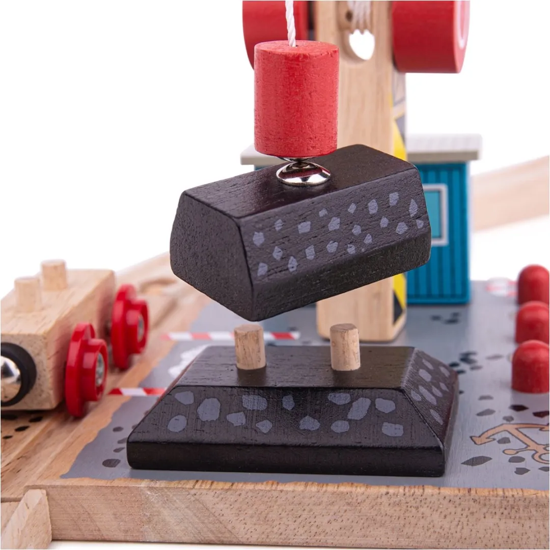 BIGJIGS Houten Treinrails Haven Kolen Laadstation BJT257 - 12-delig - Rood