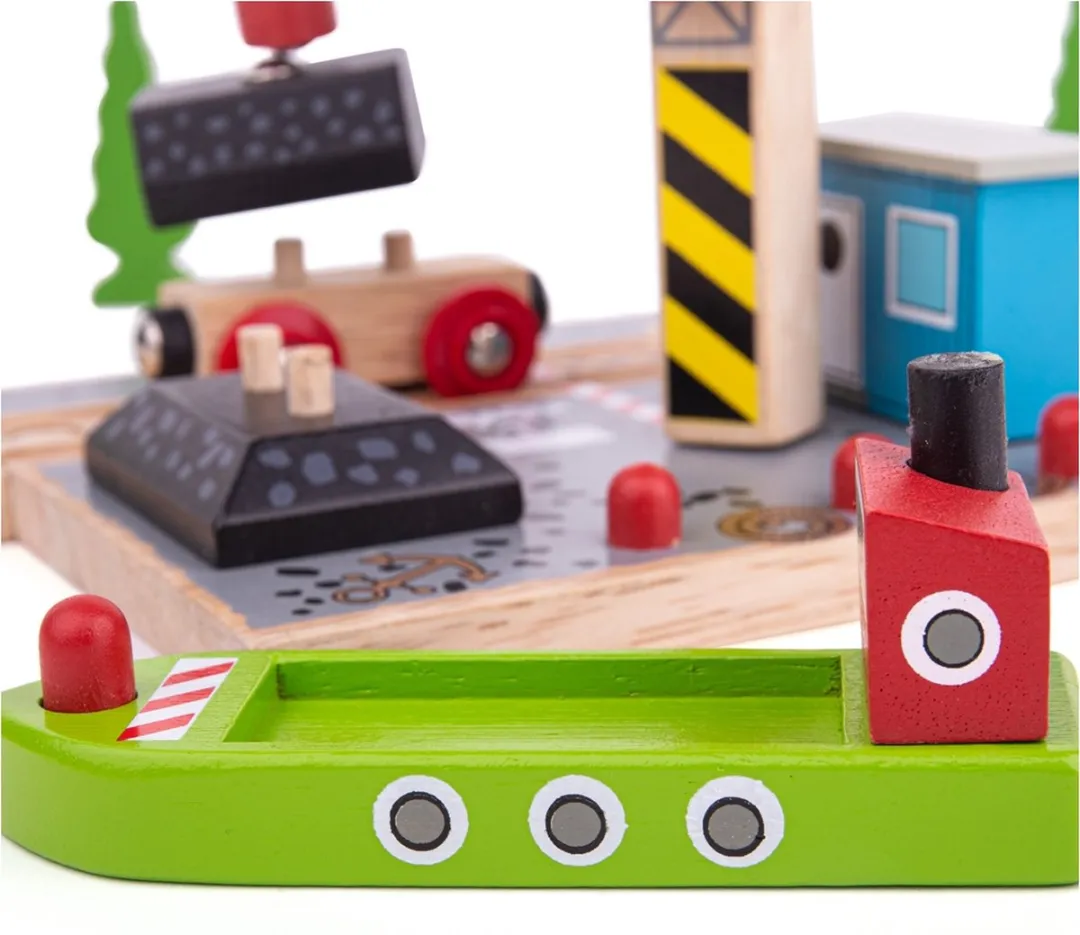 BIGJIGS Houten Treinrails Haven Kolen Laadstation BJT257 - 12-delig - Rood