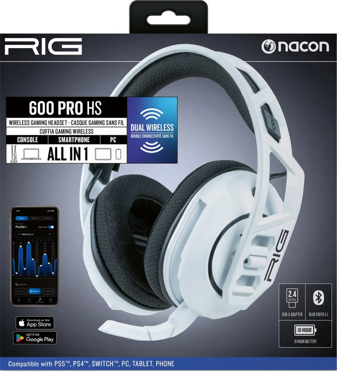 Nacon RIG 600 PRO HS Dual Wireless Headset voor PS5 - Wit