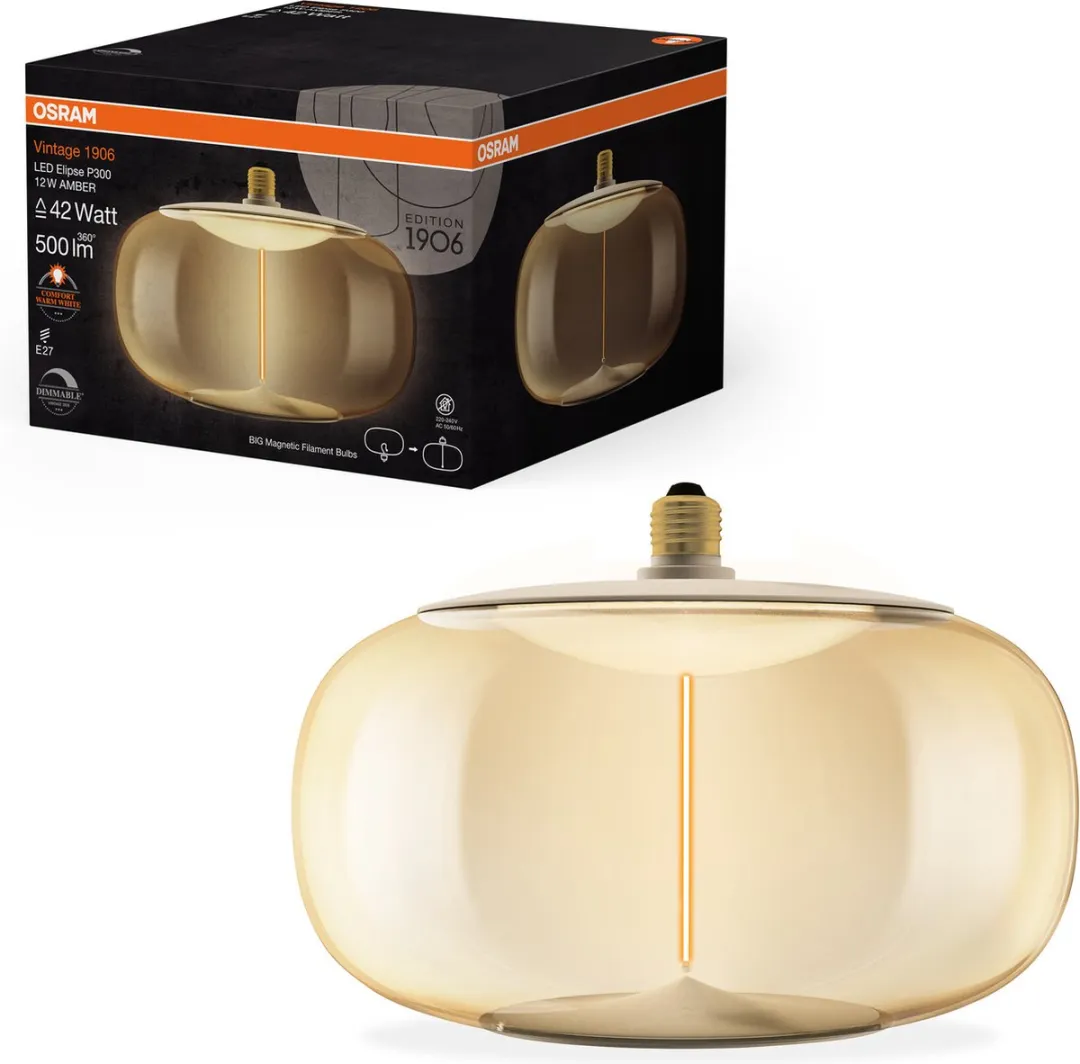 Osram Vintage 1906 Big Elipse LED Lamp 12W E27 - 500lm - Amber - 1800K - afbeelding 6 van 6