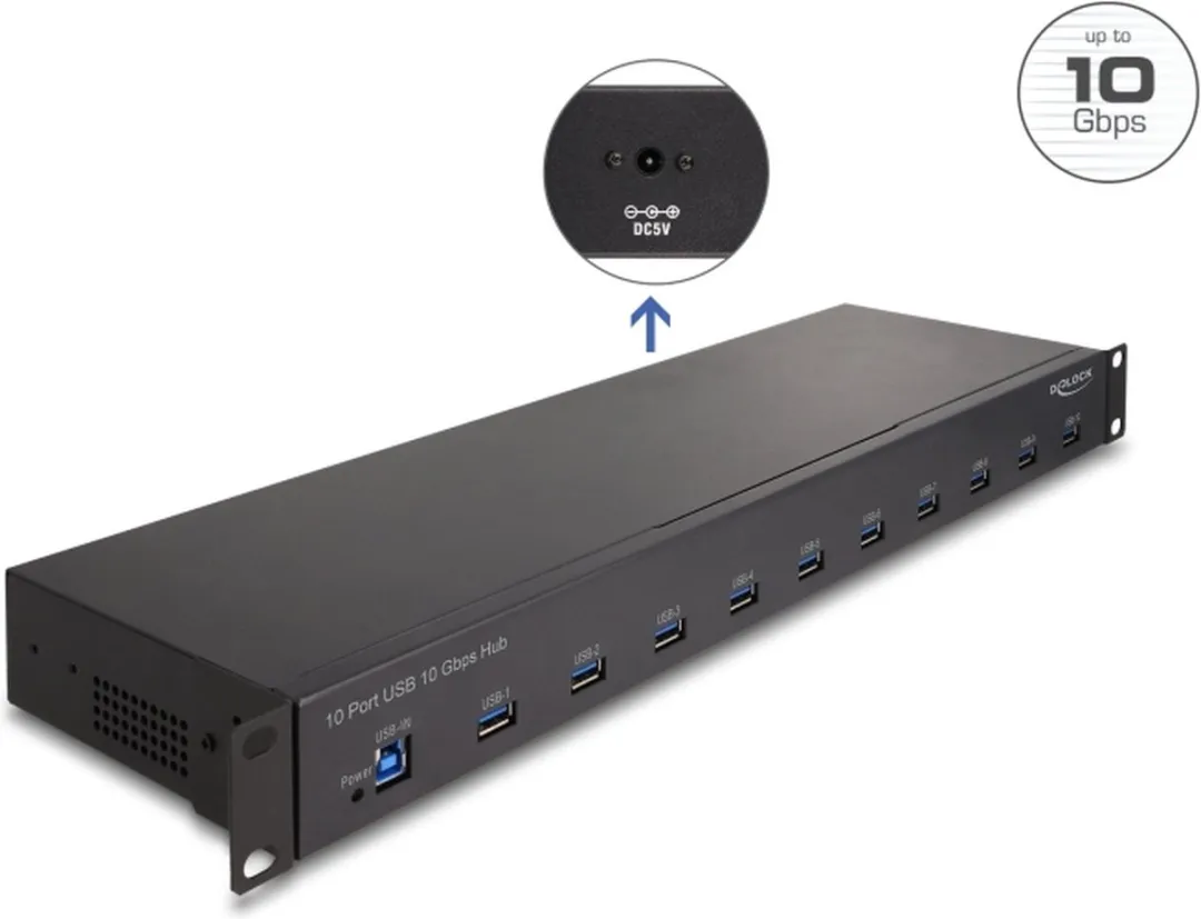Delock 64240 USB 3.2 Hub 10 Poorten - Zwart