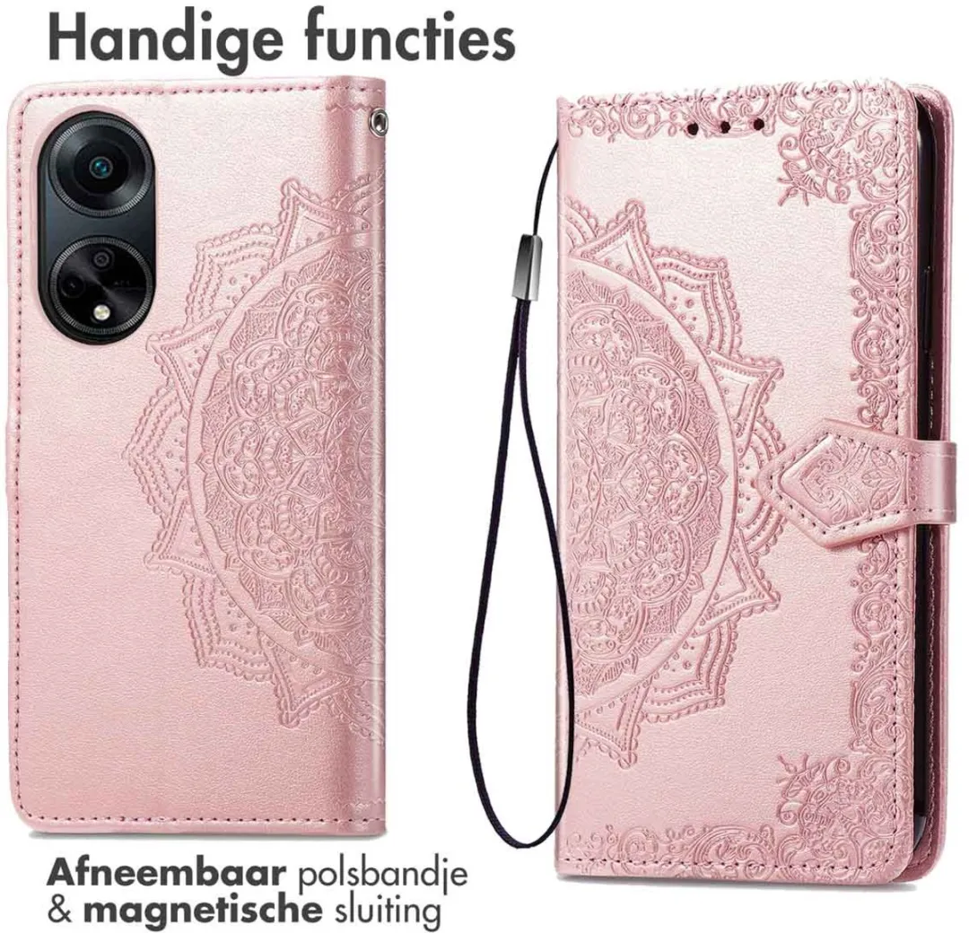 imoshion Hoesje Oppo A98 Mandala Bookcase Rosé Goud - 3 Stuks