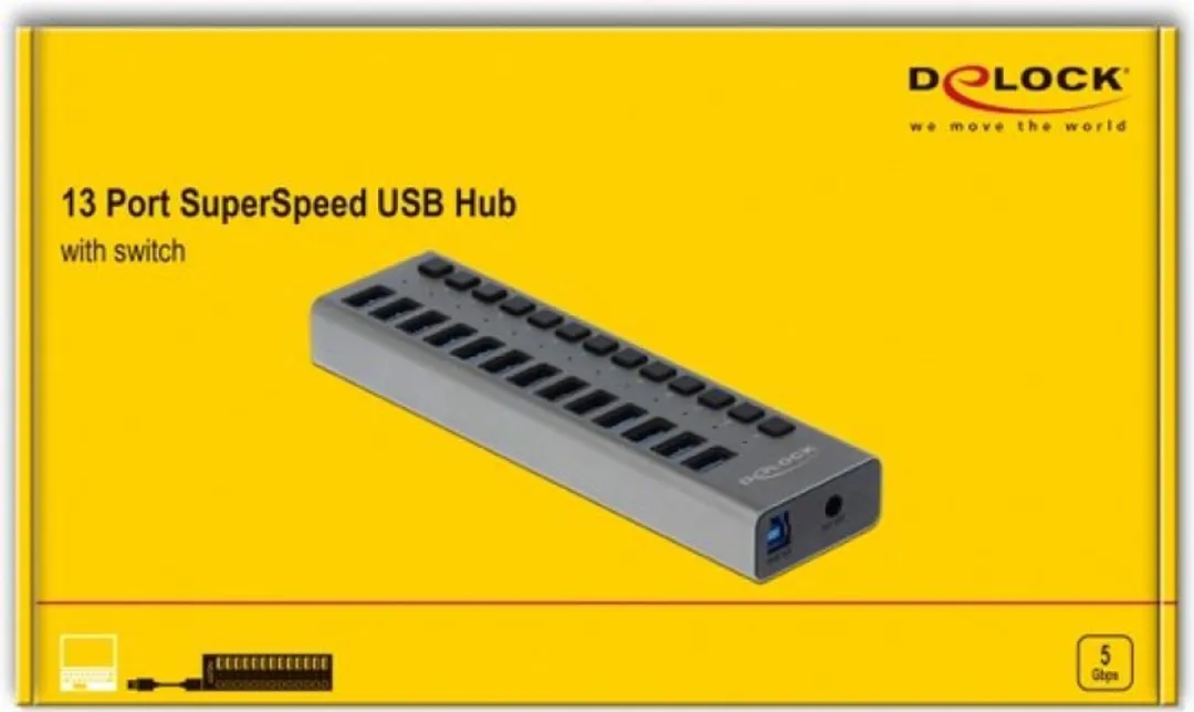 Delock USB Hub 63738 13 Poorten - Grijs