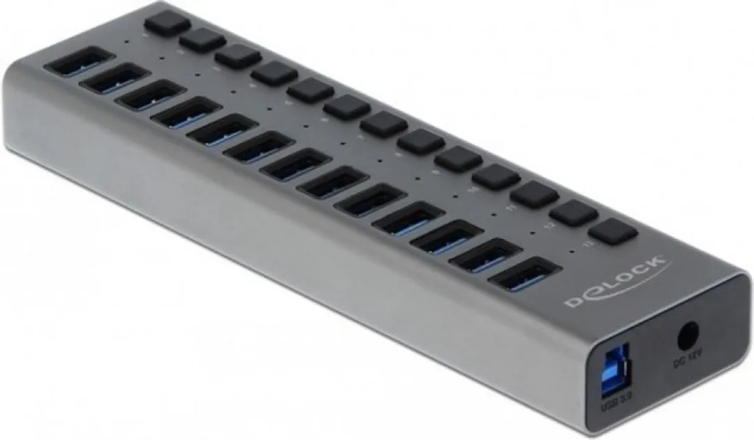 Delock USB Hub 63738 13 Poorten - Grijs