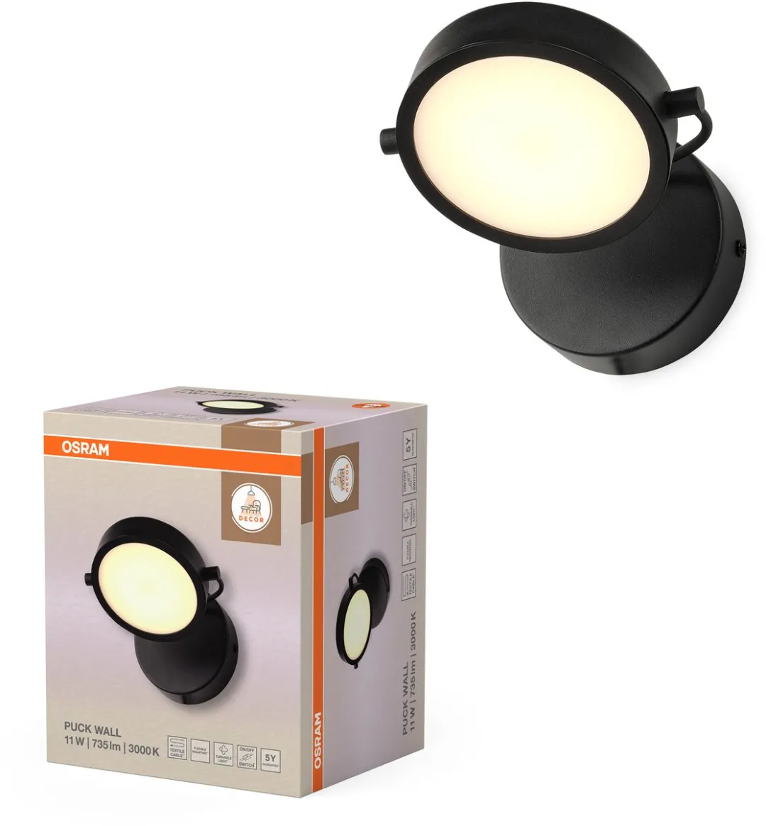 Osram Decor Puck Wall LED Wandlamp 11W - 370lm - Zwart