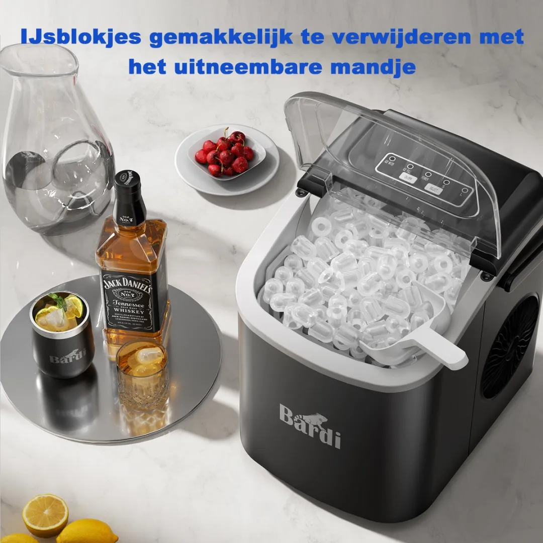 Bardi Deluxe IJsblokjesmachine 1,2L - Zwart - 3 Thermosbekers
