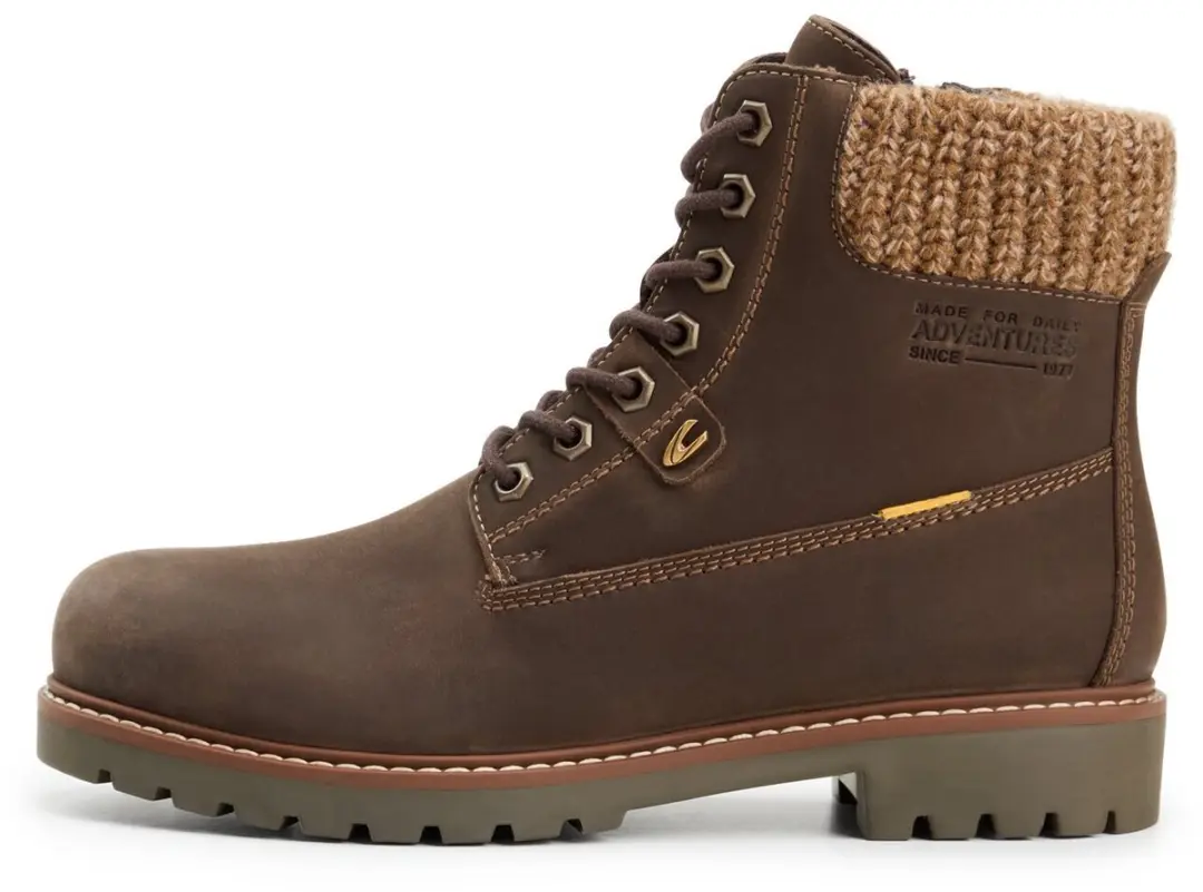 camel active Leather lace-up boots with knitted detailing