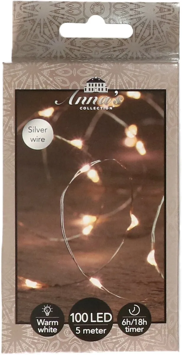 Anna's Collection Kerstverlichting 100 LED Warm Wit Zilver