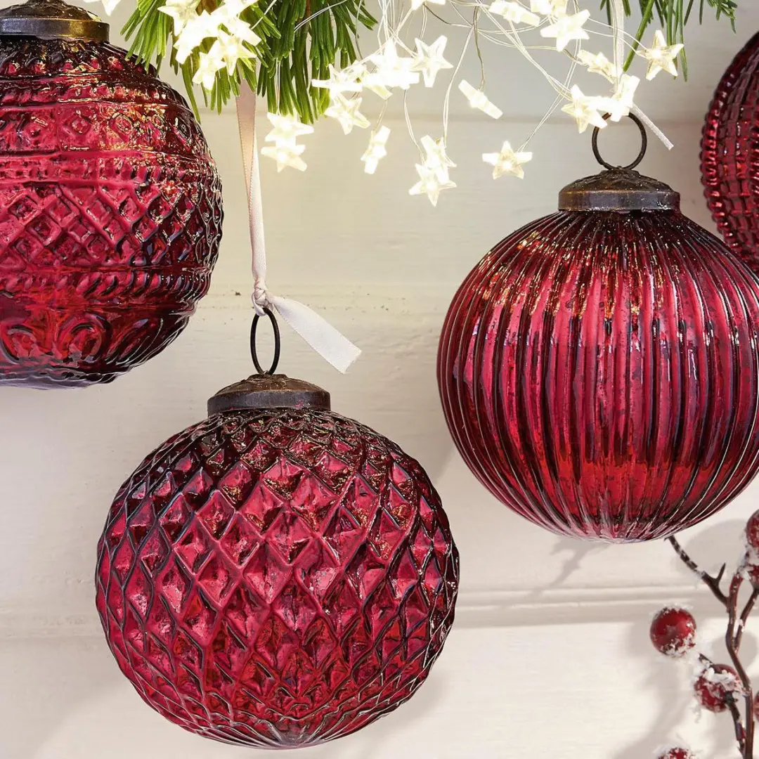 Loberon Ringas Kerstversiering Set van 4 - Antiekrood - afbeelding 3 van 4